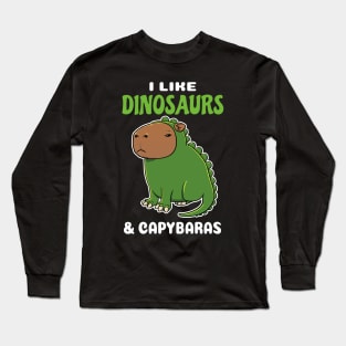 I Like Dinosaurs and Capybaras Cartoon Long Sleeve T-Shirt